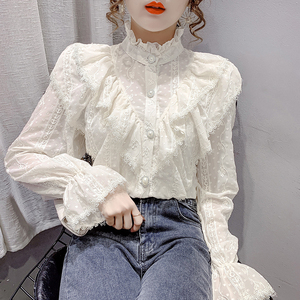 蕾丝衫女2024春季新款韩版时尚洋气超仙女长袖上衣设计感小众衬衫