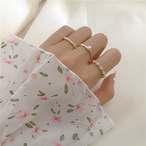 韩国时尚组合套装珍珠戒指女个性ins潮简约百搭食指戒甜美指环