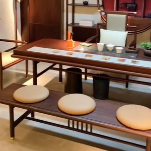 新中式茶桌椅组合现代轻奢乌金木实木功夫茶台定制泡茶桌长凳家具