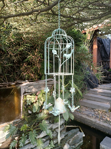 户外庭院铸铁风铃 阳台挂式复古鸟笼风铃铛花园装饰吊件铁艺架子