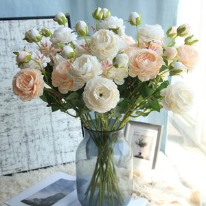 仿真西洋玫瑰牡丹花束 居家客厅装饰假花 落地摆件干花插花 单支