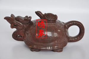 木鱼石龙龟茶壶，天然山东木鱼石茶具，木鱼石雕刻茶壶石壶手工木