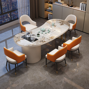 岩板茶桌椅组合现代家用一桌五椅高级客厅阳台办公室轻奢泡喝茶台