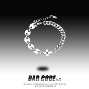 BAR CODE 十字架拼接手链男潮ins嘻哈酷个性欧美街头简约钛钢手镯