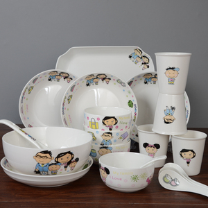 碗碟套装韩式卡通餐具套装碗筷碗盘陶瓷器中式家用碟子幸福一家人