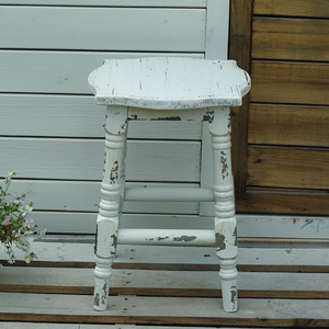 美式复古ins实木白色小凳子花架置物架花几 庭院阳台花园杂货摆件