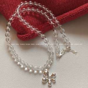 •小花花•韩系ins小众设计银色花朵透明水晶串珠项链新款锁骨链~