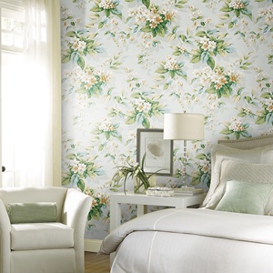地中海田园 水漾花朵 纯纸墙纸 卧室客厅沙发床头电视背景墙壁纸