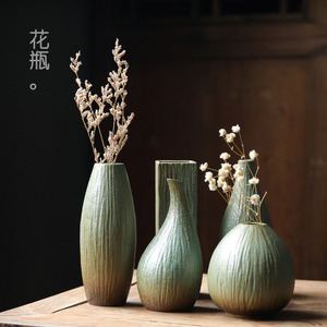日式花瓶创意小花插复古做旧小功夫茶道小摆件插花鲜花水培瓶
