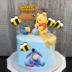 生日蛋糕装饰摆件小熊维尼皮卡丘恐龙兔子套装小蜜蜂烘焙插牌插件