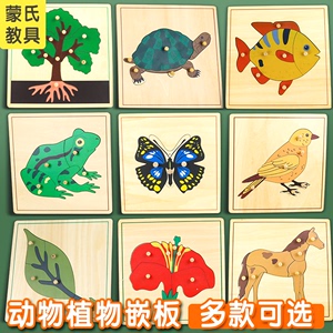 蒙台梭利蒙特蒙氏早教教具动物植物嵌板婴幼儿童拼图益智积木玩具