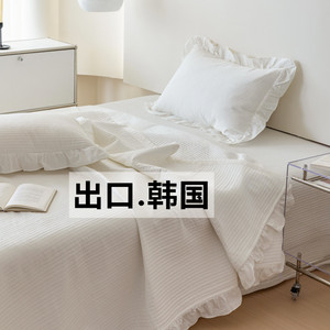 韩国外贸水洗棉床盖三件套夹棉绗缝花边榻榻米防滑床单四季通用