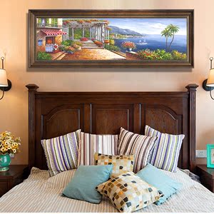 美式卧室床头装饰画客厅欧式沙发背景墙油画横幅风景挂画酒店壁画