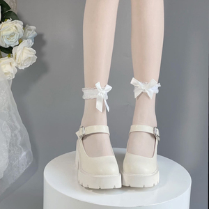 白色蕾丝袜日系可爱蝴蝶结玻璃丝小腿袜子夏季薄款女透明短袜中筒