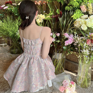 抹胸设计感粉紫色吊带裙2022年夏季新款小香风收腰显瘦蓬蓬连衣裙