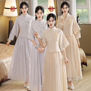 伴娘服2023新款中国风婚礼新娘闺蜜姐妹团伴娘裙复古中式旗袍礼服