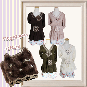 日本原单甜美lolita 刺绣猫咪毛绒套头针织毛衣 特价