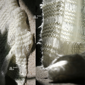 编织羊毛面料 意大利高档秋冬大镂空外套针织毛呢毛织设计师布料