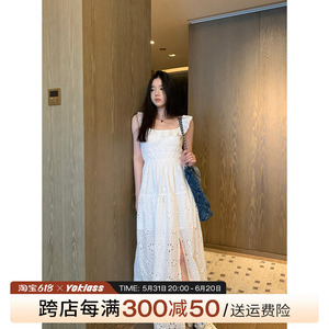 王少女的店「雪花华尔兹」白色无袖连衣裙夏2024新款法式镂空长裙