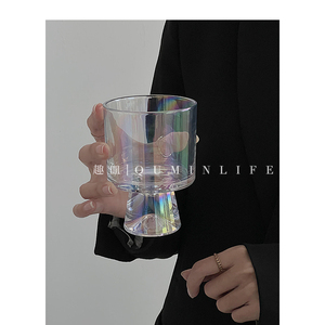 Qumin一杯私藏高级 设计师法式玻璃水杯曲线甜品杯咖啡杯酒杯艺术