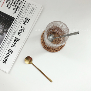 韩国风ins简约基础款不锈钢金色小圆勺搅拌勺咖啡勺子