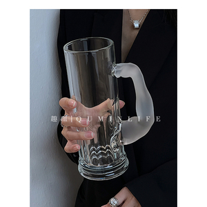 趣皿 大力士手把杯大容量水手果汁杯透明带把手小众高颜值玻璃杯