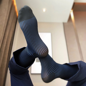 凹凸先生男丝袜带跟直筒彩色条纹商务正装高弹男袜通用简约高筒袜