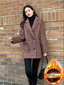 韩版宽松格子西装毛呢外套女加厚学生冬季新款小个子显瘦呢子大衣