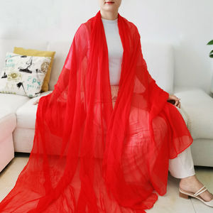 2米长丝巾中国红年会婚庆围巾披肩两用女大红色聚会雪纺纱巾纯色
