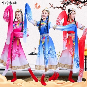 新款藏族舞蹈演出服装女水袖少数民族服饰舞台服广场舞表演民族风
