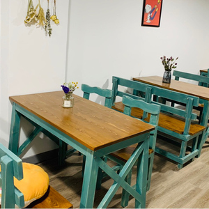 快餐桌椅组合家用花店工作台复古长方形包花桌子实木饭店餐厅桌椅