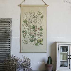 美式复古植物图谱麻布无框装饰画餐厅店铺挂画壁饰创意装饰品