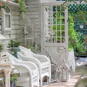 美式乡村复古做旧门板花园庭院实木装饰门阳台屏风隔断爬藤架门板