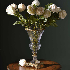 欧式高档样板房花瓶工艺品摆件 美式水晶纯铜软装客厅家居装饰品