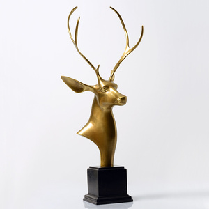 欧式美式客厅全铜纯铜鹿头摆件客厅玄关软装设计装饰品送礼乔迁