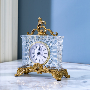 欧式美式水晶小座钟摆件法式小时钟家居饰品 复古典装饰钟台摆设