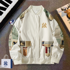 MLBREEZ春季新款棒球服男士街头复古嘻哈贴布拼接美式潮夹克外套