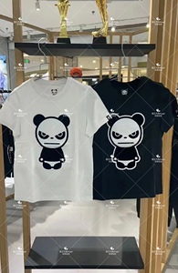 Hipanda您好熊猫男女同款熊猫印花短袖T恤街头设计潮牌镶钻暴力熊