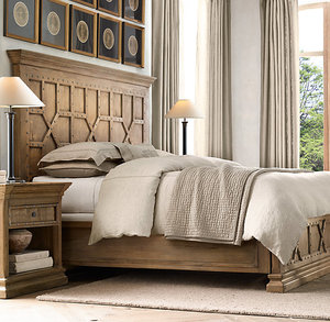 出口RH家具法式复古雕刻大床美式乡村橡木实木仿古雕花双人床定制