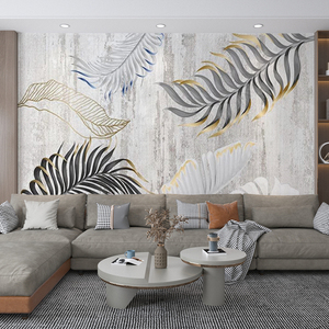 简约现代芭蕉叶3d立体浮雕壁纸电视背景墙纸北欧客厅沙发装饰壁画