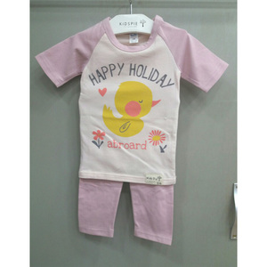 韩国进口Kidspie品牌 男女童小鸭子七分袖修身睡衣套装儿童家居服