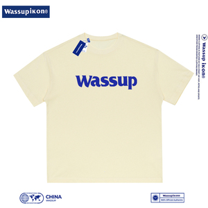 WASSUP IKON短袖t恤男女字母圆领夏季纯棉印花半袖重磅体恤情侣潮