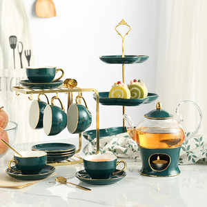 耐热玻璃煮水果蜡烛加热茶壶英式下午茶具北欧欧式陶瓷花茶杯套装
