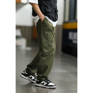 RESTICK 定番款军绿色日系工装裤男士夏季美式复古多口袋直筒裤子