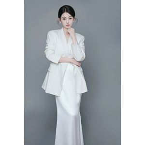 今年流行高级感气质女神范名媛风白色西装外套醋酸连衣裙套装裙子