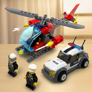 儿童男孩拼装玩具直升飞机系列警察拼图6岁5以上益智积木军事小车