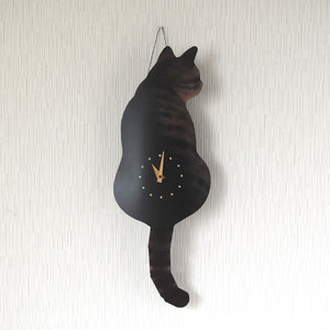 日本直邮 藤井啓太郎设计木製真实摇尾猫挂钟