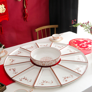 网红陶瓷拼盘餐具组合创意家用年夜饭餐具 套装拼盘组合圆桌盘子