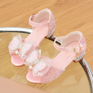 女童凉鞋夏季公主水晶鞋2023新款时尚软底儿童高跟鞋女小孩表演鞋