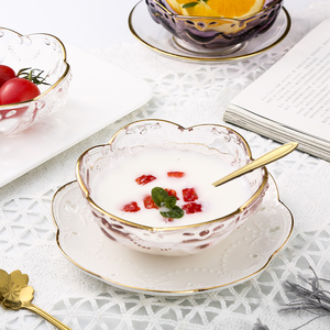 日式金边燕窝碗甜品碗玻璃银耳碗花边小碗高档水晶碗糖水碗沙拉碗